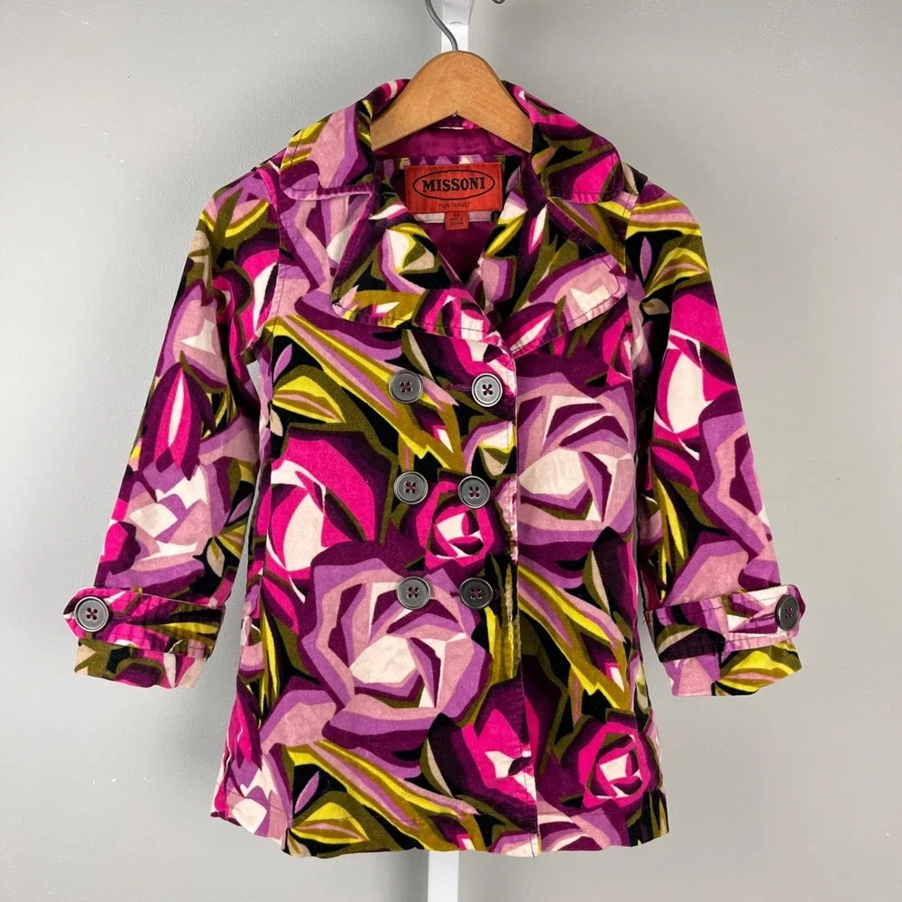 Missoni for Target Girls Velvet Jacket Coat Size XS 4 Multicolor Double Breasted